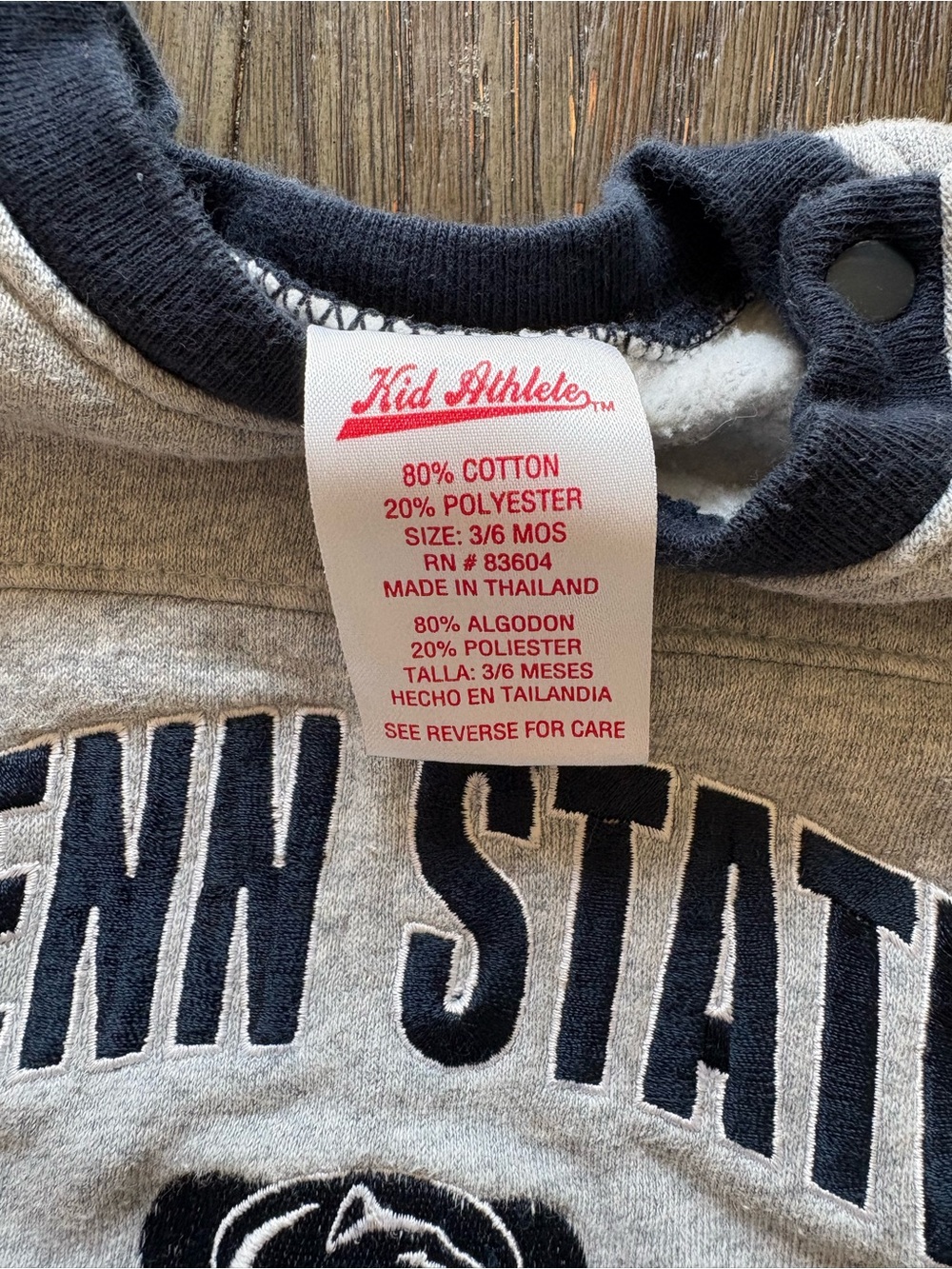 Vintage- Looking Penn State Gray & Navy Baby One-Piece Football Romper - Picture 2 of 4